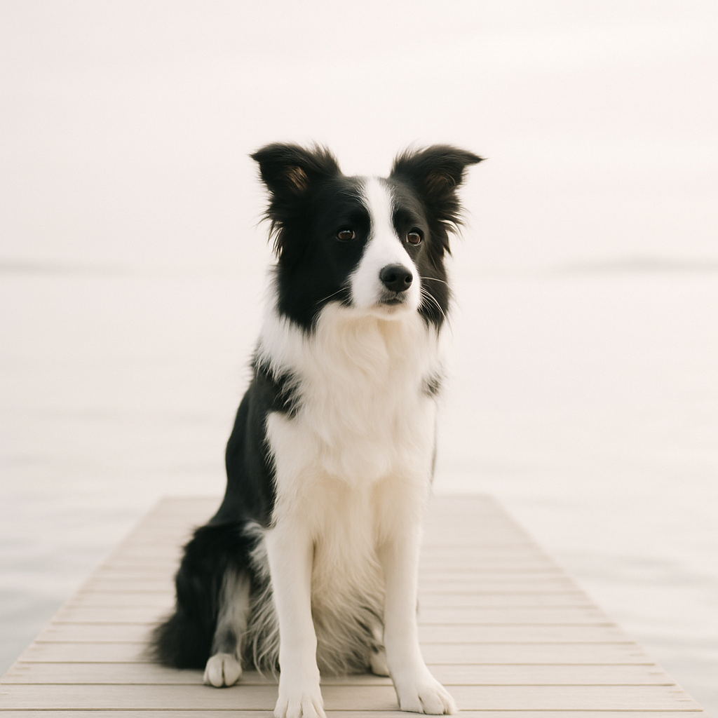 Border collie på en badebro