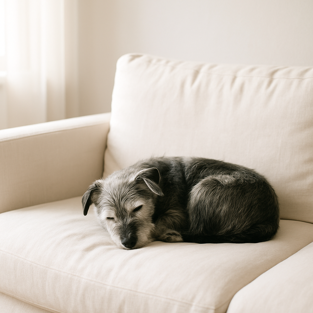 Terrier der sover på sofaen