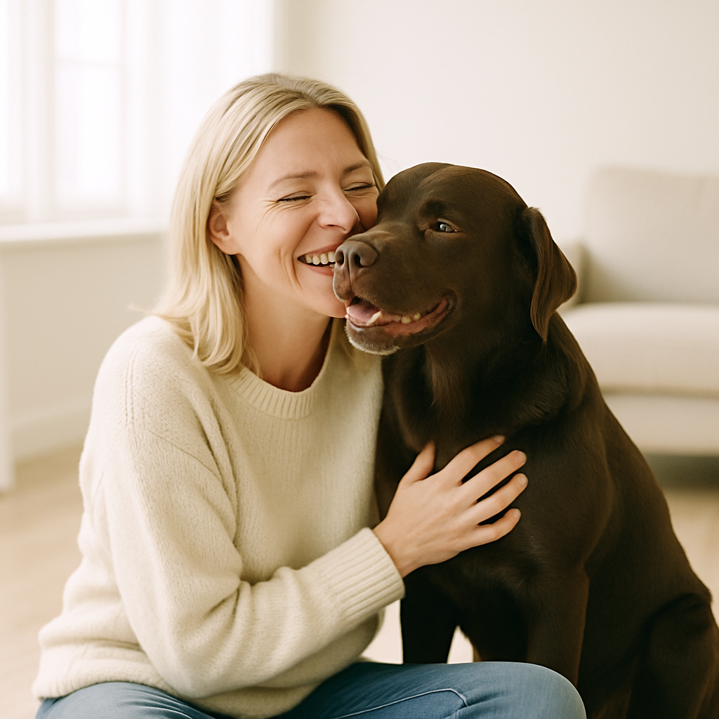 Mette med sin chokoladelabrador Nova